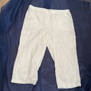 Talbots White linen cropped cargo pants